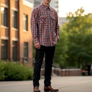 Vintage Dee Cee Brand Pearl Snap Plaid Western Cowboy Rodeo Shirt XL